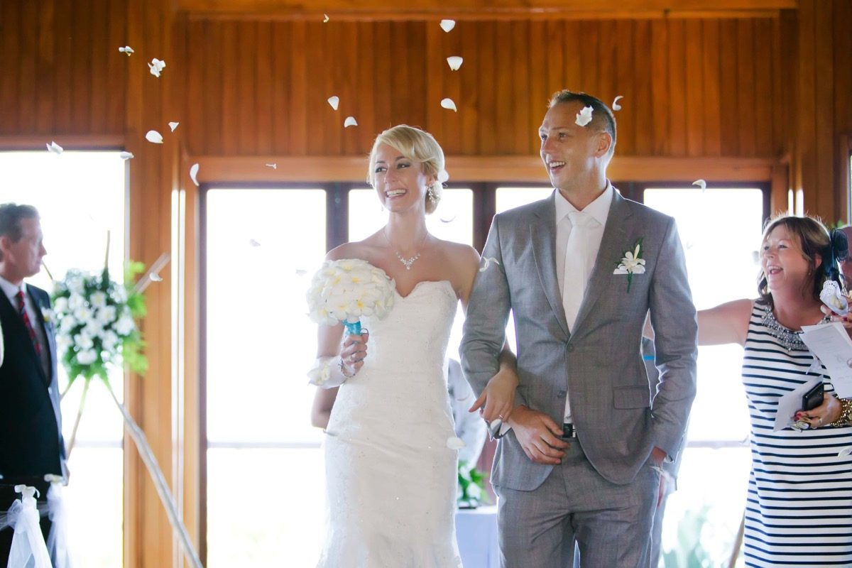 Bride and groom leaving the ceremony